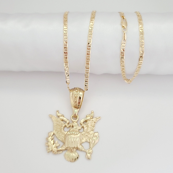 Eagle insignia men's necklace. 18K GF chain. New - Picture 3 of 6